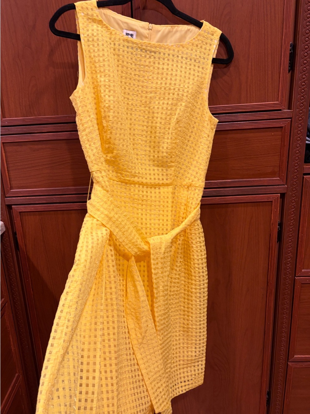 Anne Klein Yellow Sleeveless Midi Fit-and-Flare Dress with Waist Tie